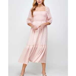 NWT Boutique Pink Maxi Dress with Swiss Polka Dots